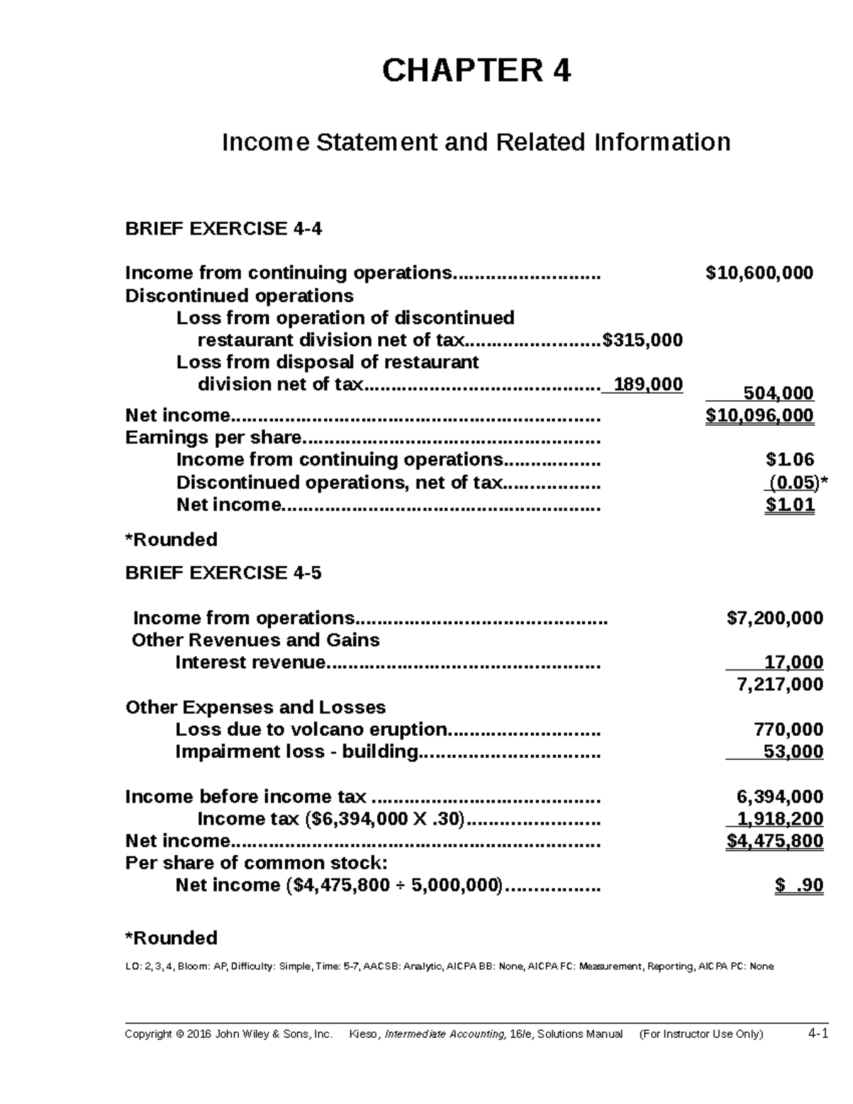 Chapter 4 Homework - CHAPTER 4 Income Statement And Related Information ...