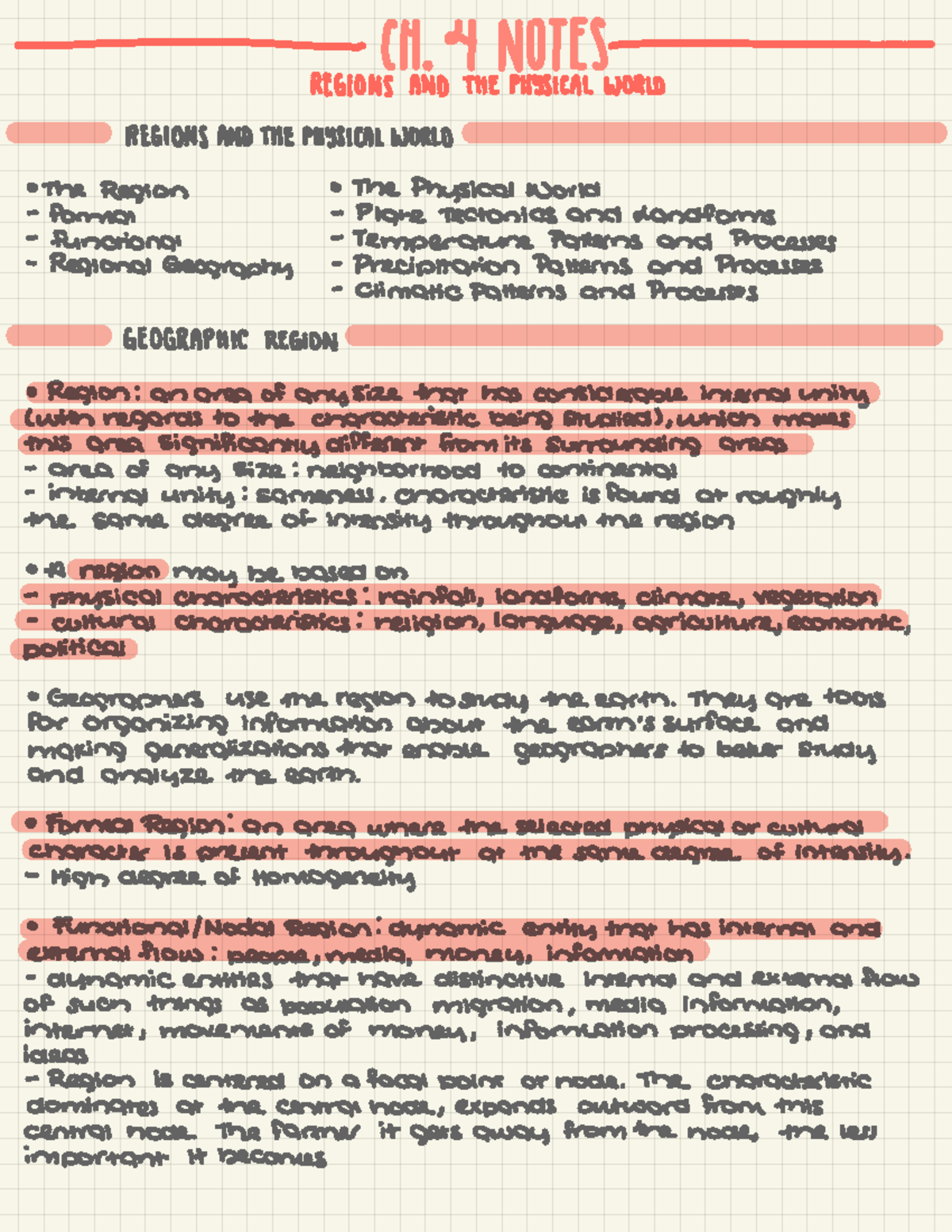 Geography Ch. 4 Notes - 0%4 NOTES REGIONS AND THE PHYSICAL WORLD ...