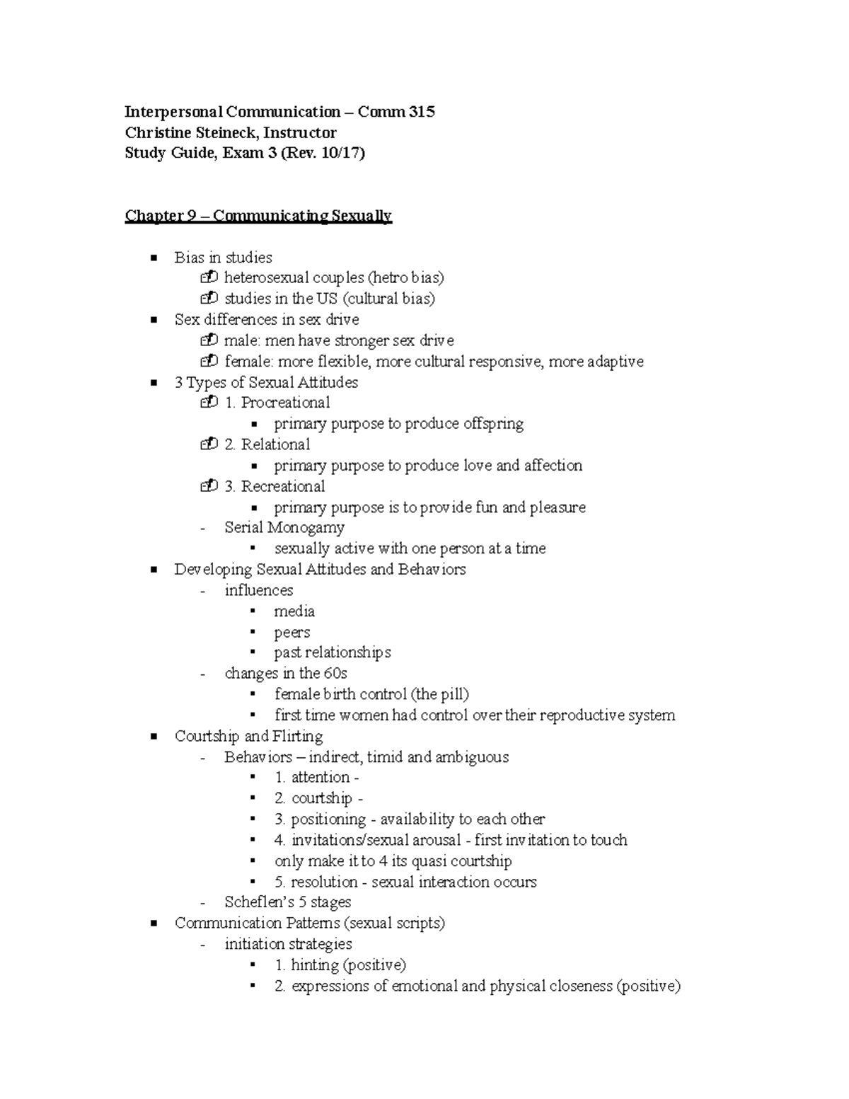 Exam Three Filled Out - Steineck - Interpersonal Communication Comm 315 ...