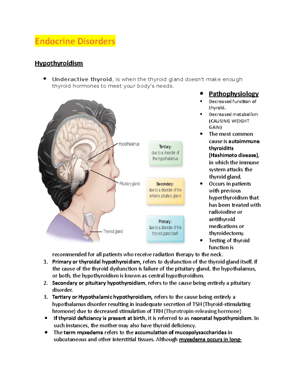 Endocrine disorders, ECG, and Chest Trauma EXAM 3 Endocrine Disorders