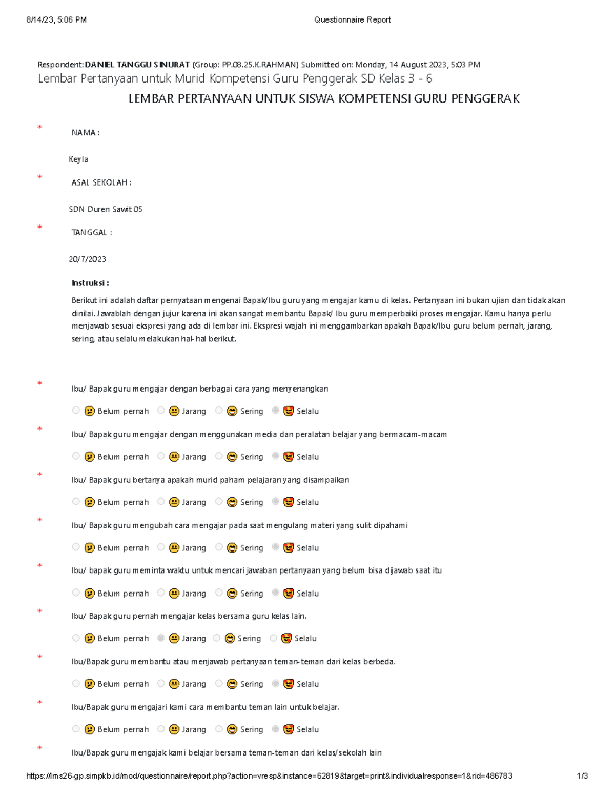 Questionnaire Report murid - 8/14/23, 5:06 PM Questionnaire Report ...