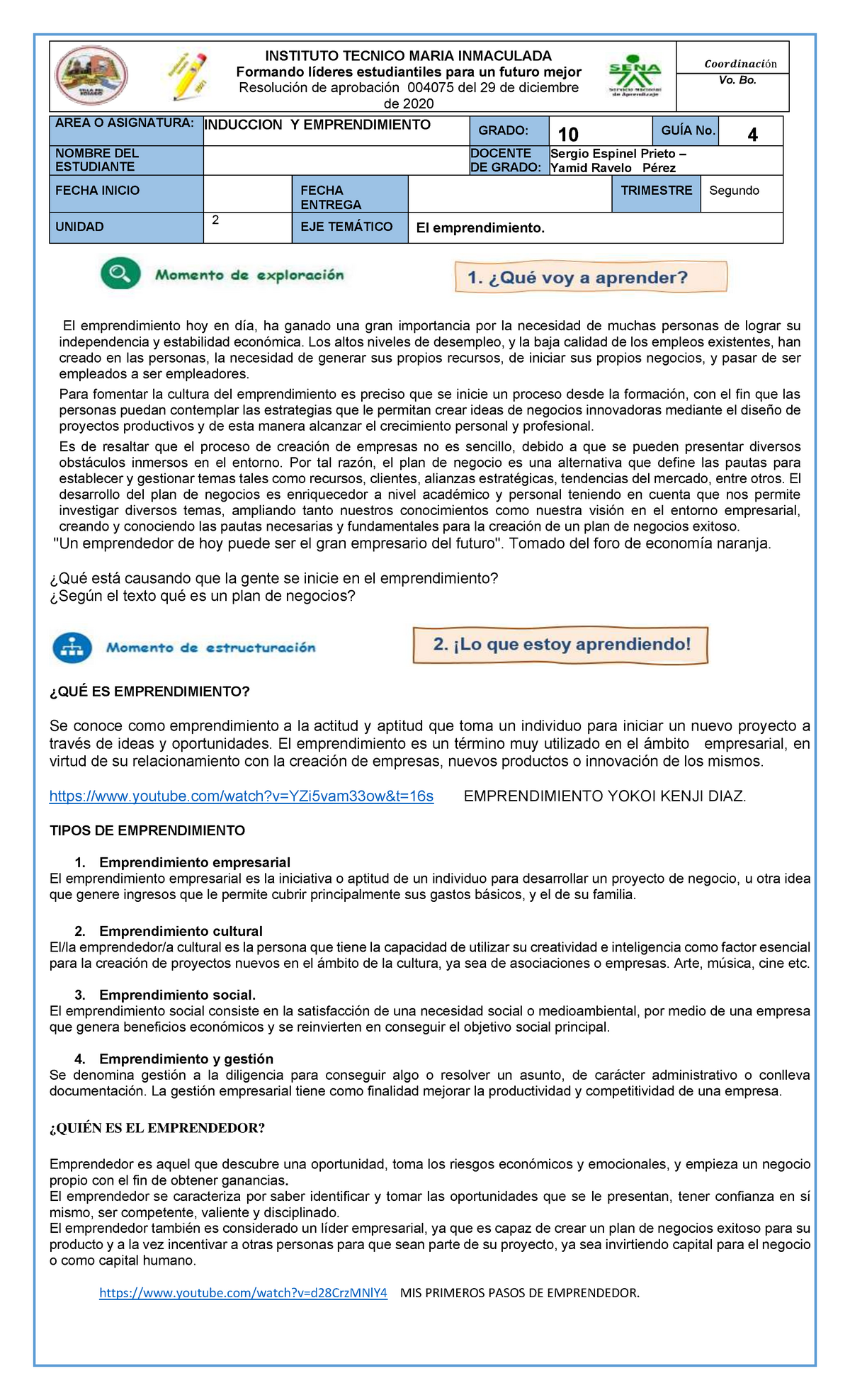 Grado 10, GUIA 4 Emprendimiento - El Emprendimiento Hoy En Día, Ha ...