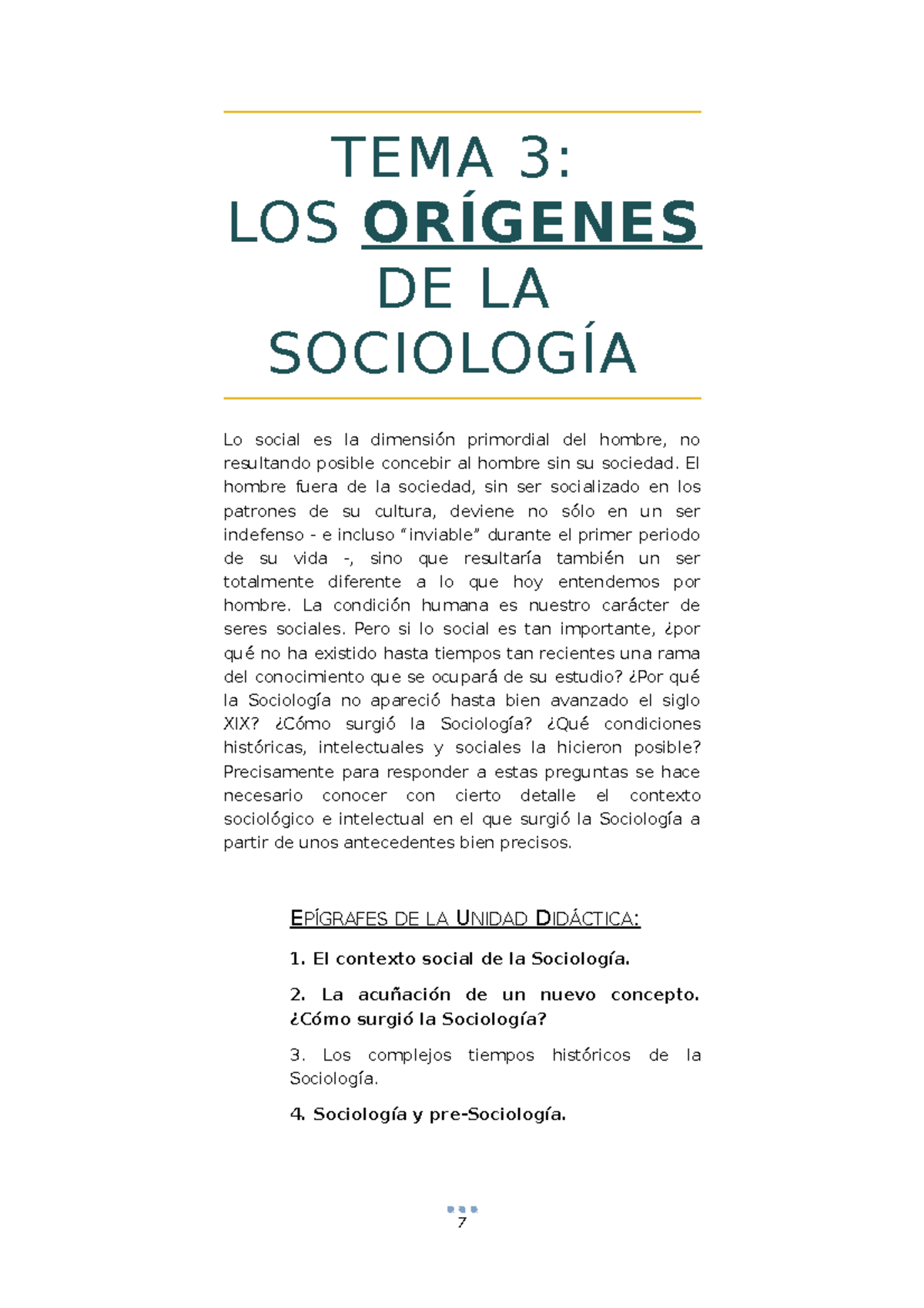 Tema 3 Sociología General Tema 3 Los OrÍgenes De La SociologÍa Lo