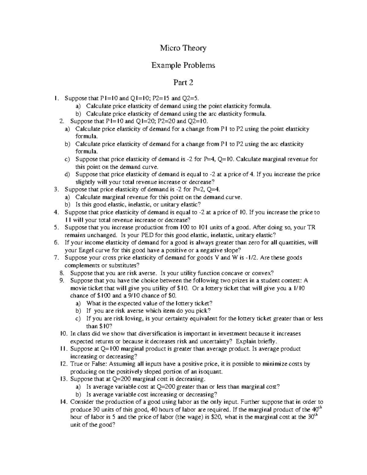 Prob Set 2 - Problem set 2 - Micro Theory Example Problems Part 2 1 ...