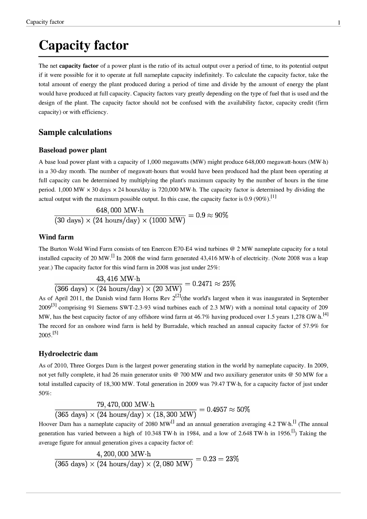 Capacity factor - important note - Capacity factor The net capacity ...