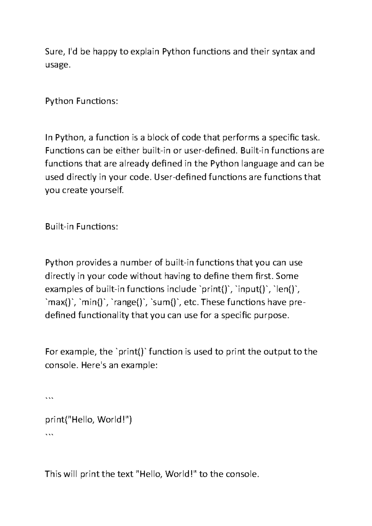 Python Programming Functions - Sure, I'd be happy to explain Python ...