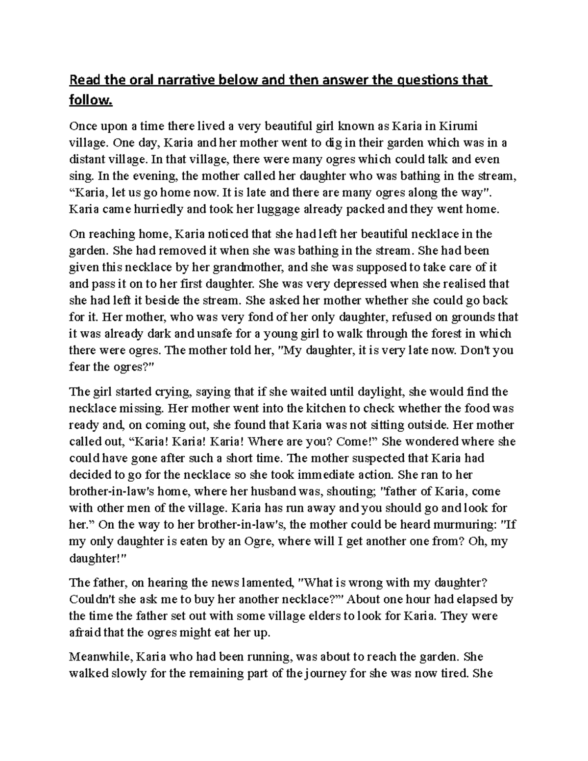 Oral narrative pp2 2021 Read the oral narrative below and then answer