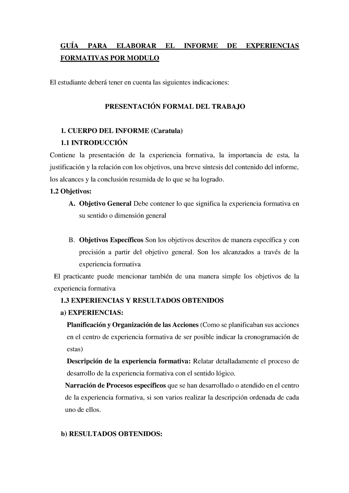 GUÍA PARA Elaborar EL Informe DE Experiencias Formativas POR Modulo (1 ...