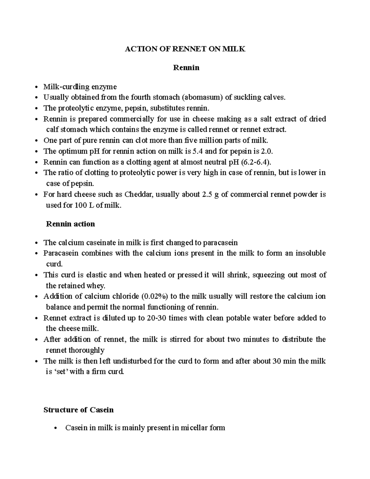 Action of rennet in milk - ACTION OF RENNET ON MILK Rennin Milk ...