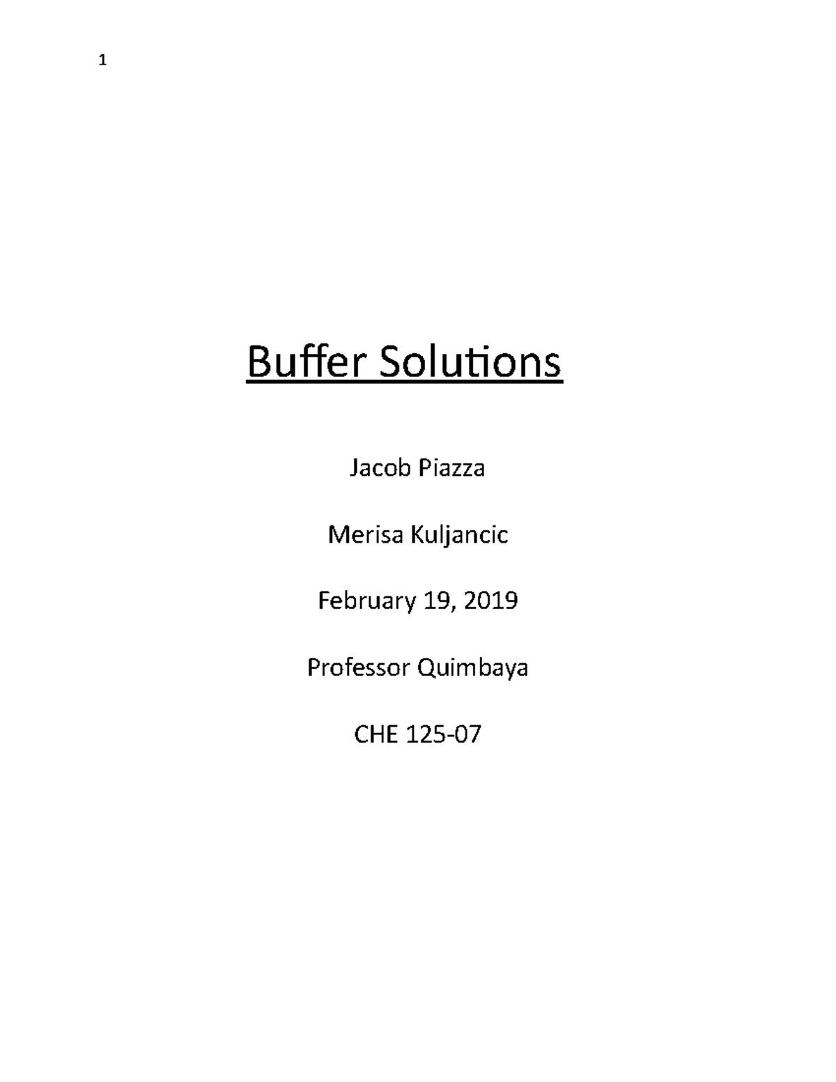 Buffer Solution Lab Report Buffer Solutions Jacob Piazza Merisa