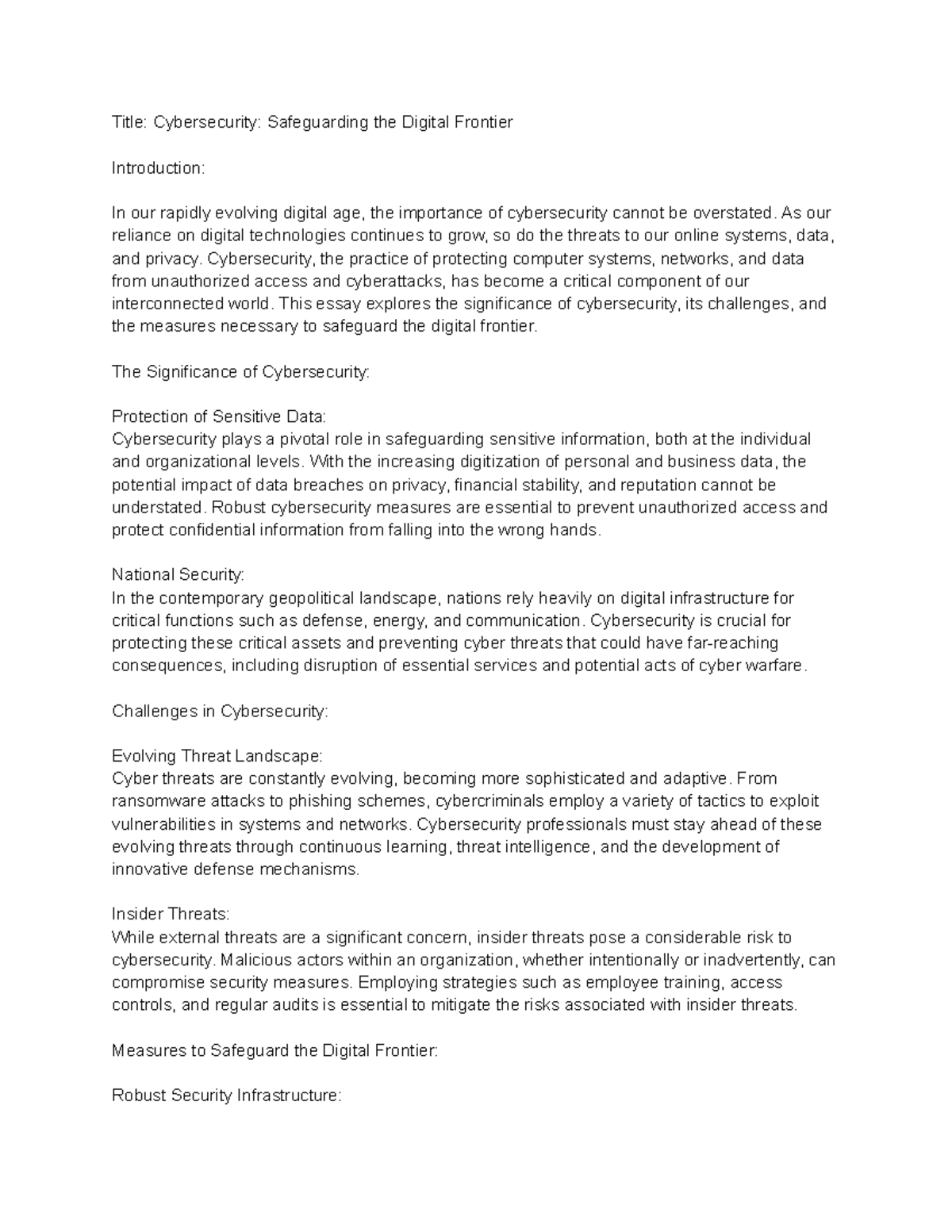 Title Cybersecurity Safeguarding the Digital Frontier - Title ...