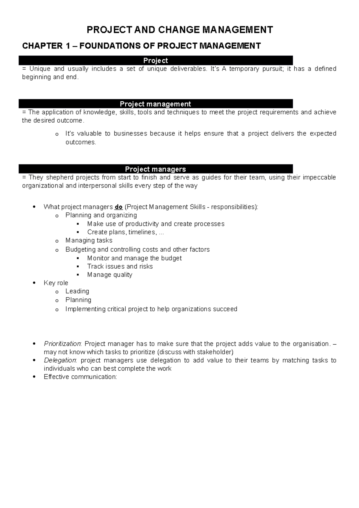 Project AND Change Management - PROJECT AND CHANGE MANAGEMENT CHAPTER 1 ...