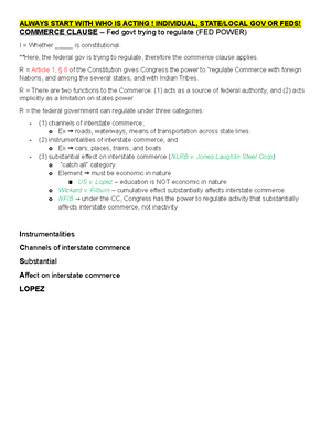 CON LAW Essay Attack - COMMERCE CLAUSE – Fed govt trying to