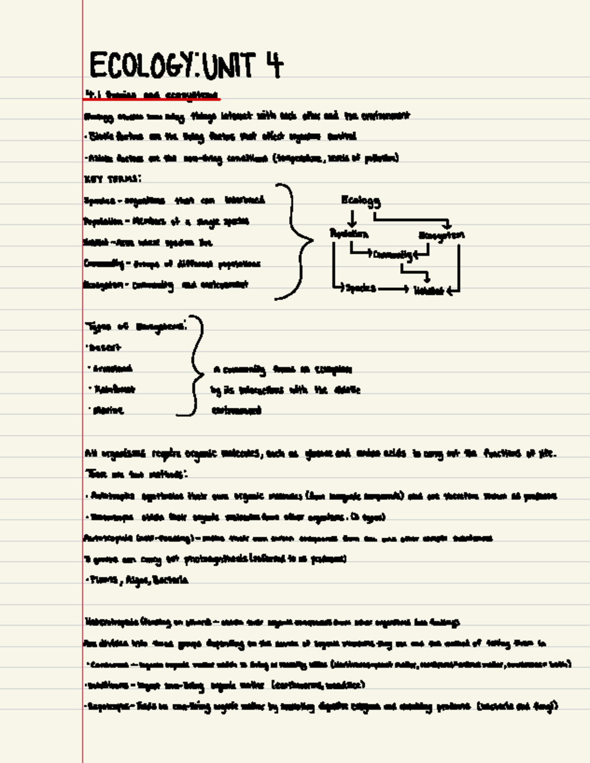 Ecology Unit 4.1 - 4.4 - ECOLOGY : UNIT 4 4. I Species and ecosystems ...