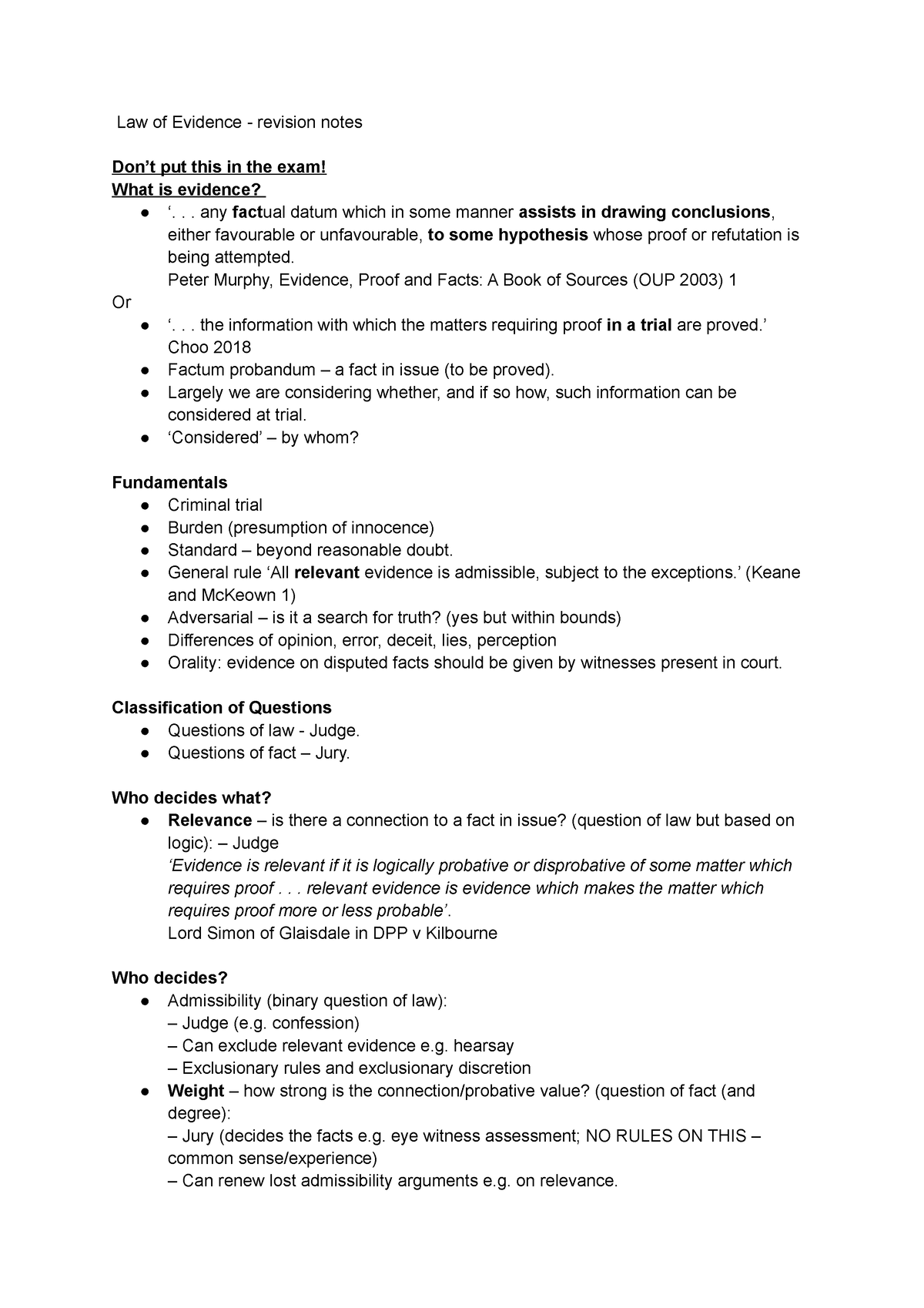 law-of-evidence-revision-notes-law-of-evidence-revision-notes-don