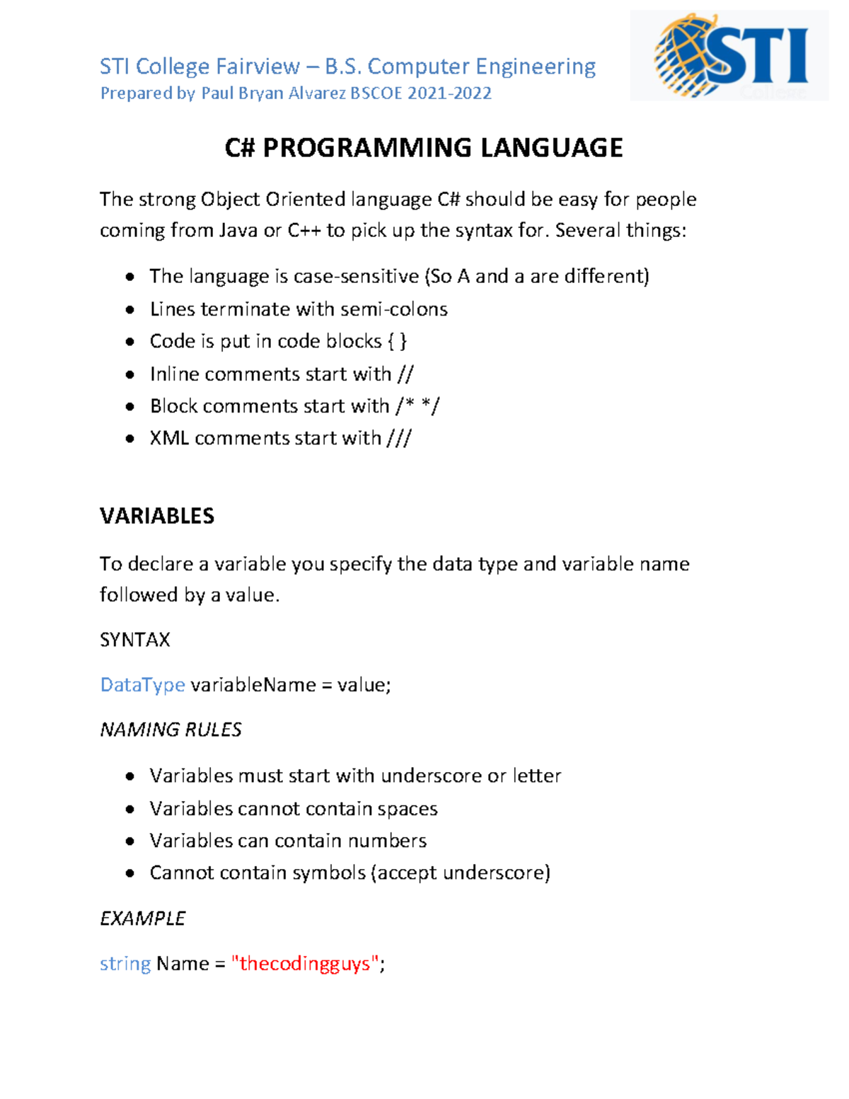 Ultimate Guide - C# Programming Language - Prepared by Paul Bryan ...