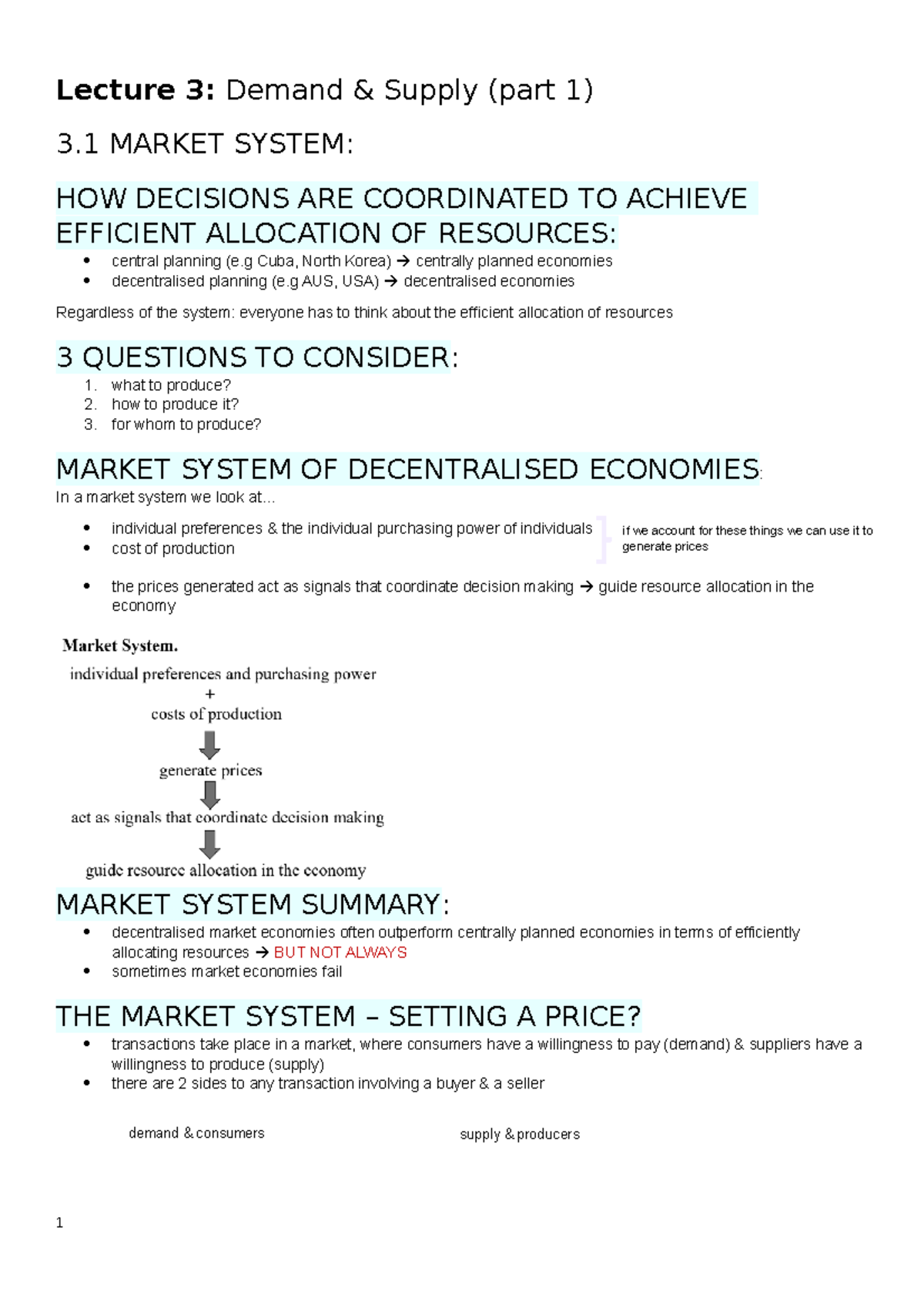 Lecture 3 Econ1010 Notes - Lecture 3: Demand & Supply (part 1) 3 MARKET ...