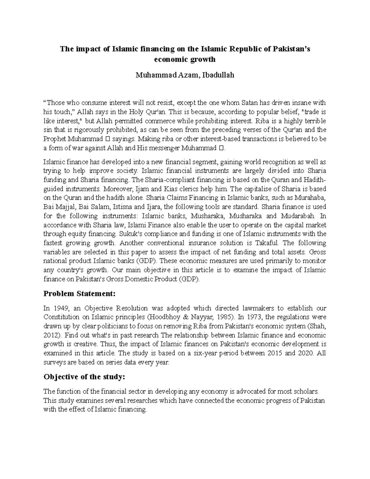 Research Paper Azam, Ibadullah - The impact of Islamic financing on the ...