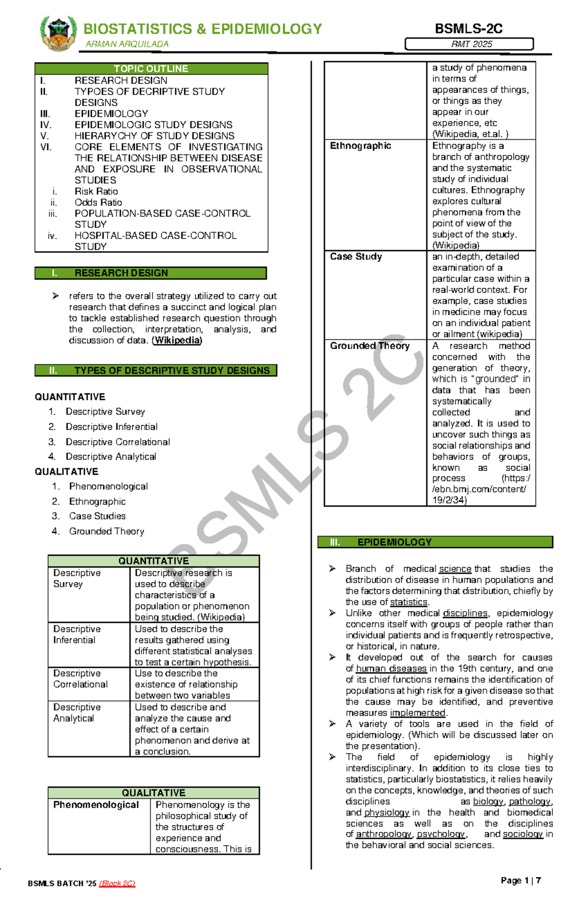 03 Biostat - Summary Engineering Management - Page 1 | 7 BIOSTATISTICS ...
