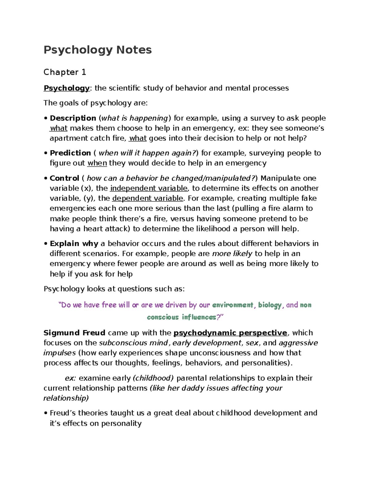 Chapter 1 Psychology - Psychology Notes Chapter 1 Psychology : The ...