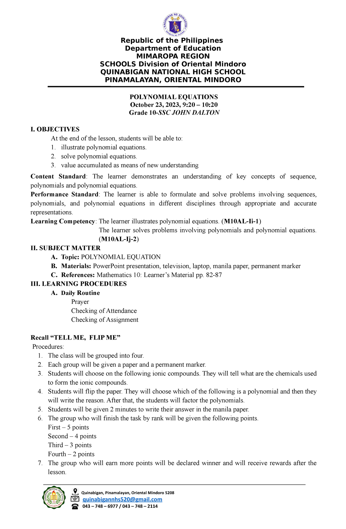 Cot 1 2023 For Download Purposes Only Republic Of The Philippines Department Of Education 9592