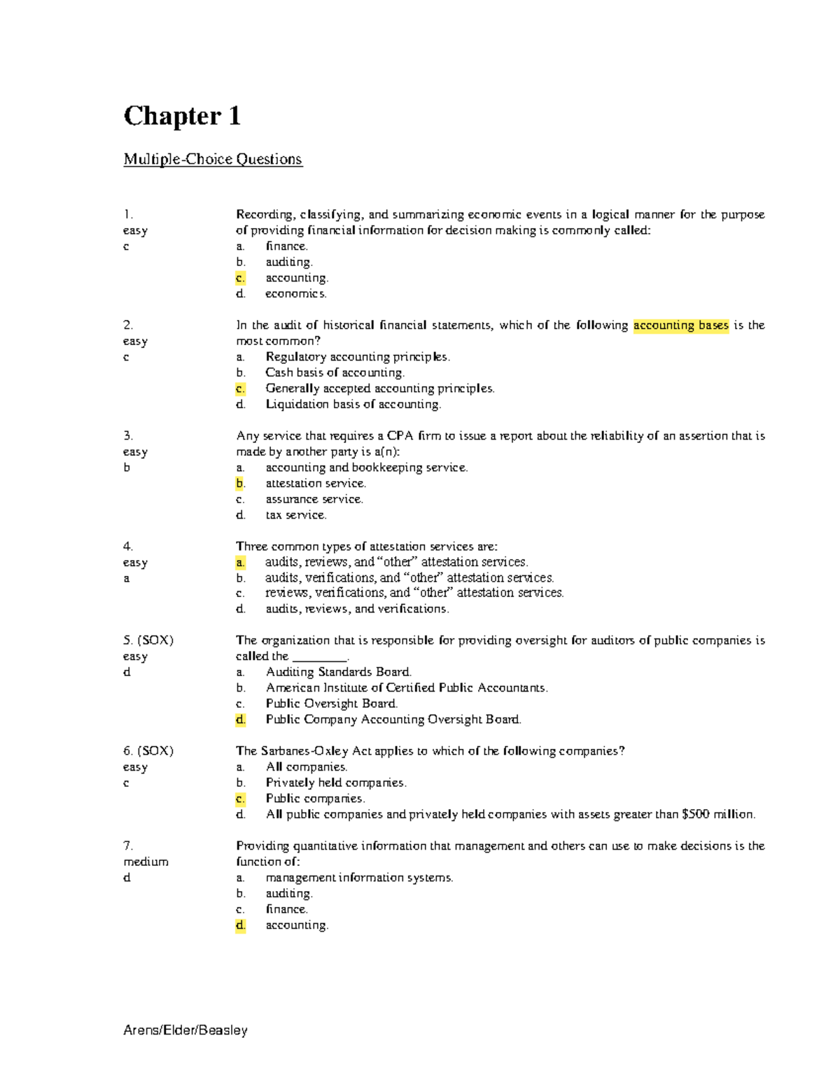 Chapter 1: Demand Off Audit - Chapter 1 Multiple-Choice Questions 1 ...