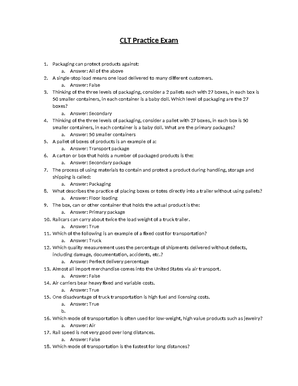 CLT Practice Exam Answer Sheet - CLT Practice Exam Packaging Can ...