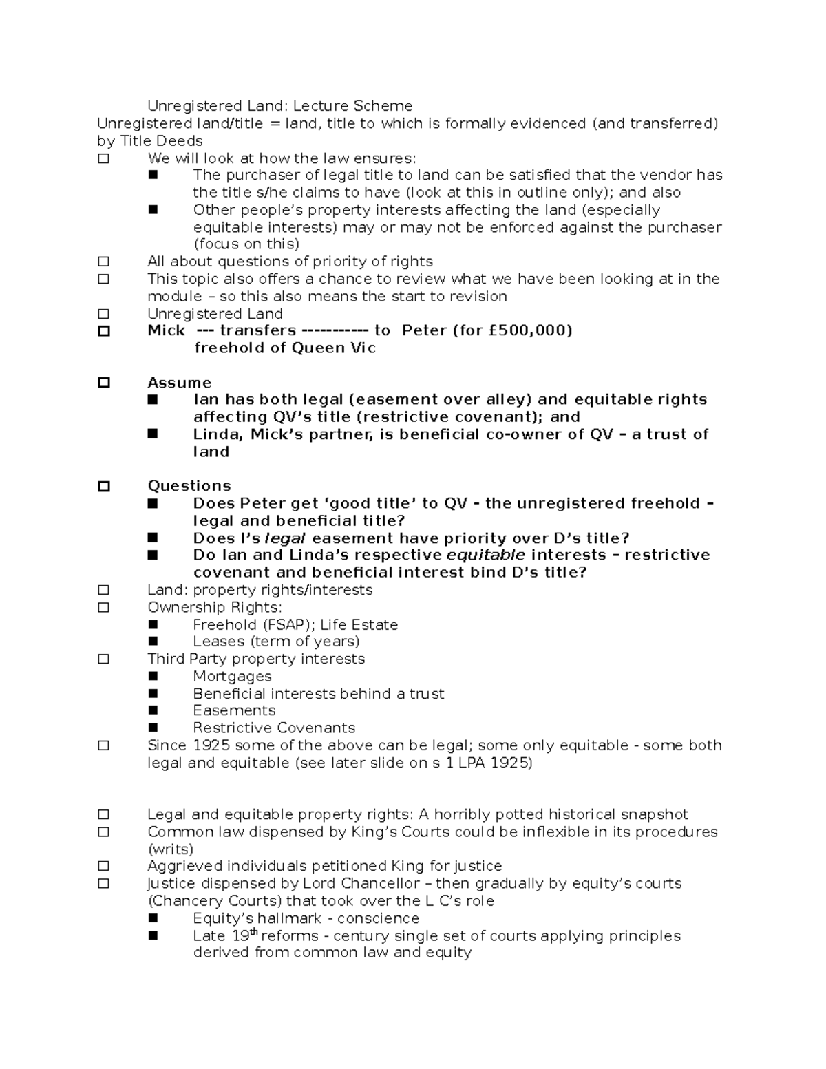 Unregistered Land Lecture Notes - Unregistered Land: Lecture Scheme ...