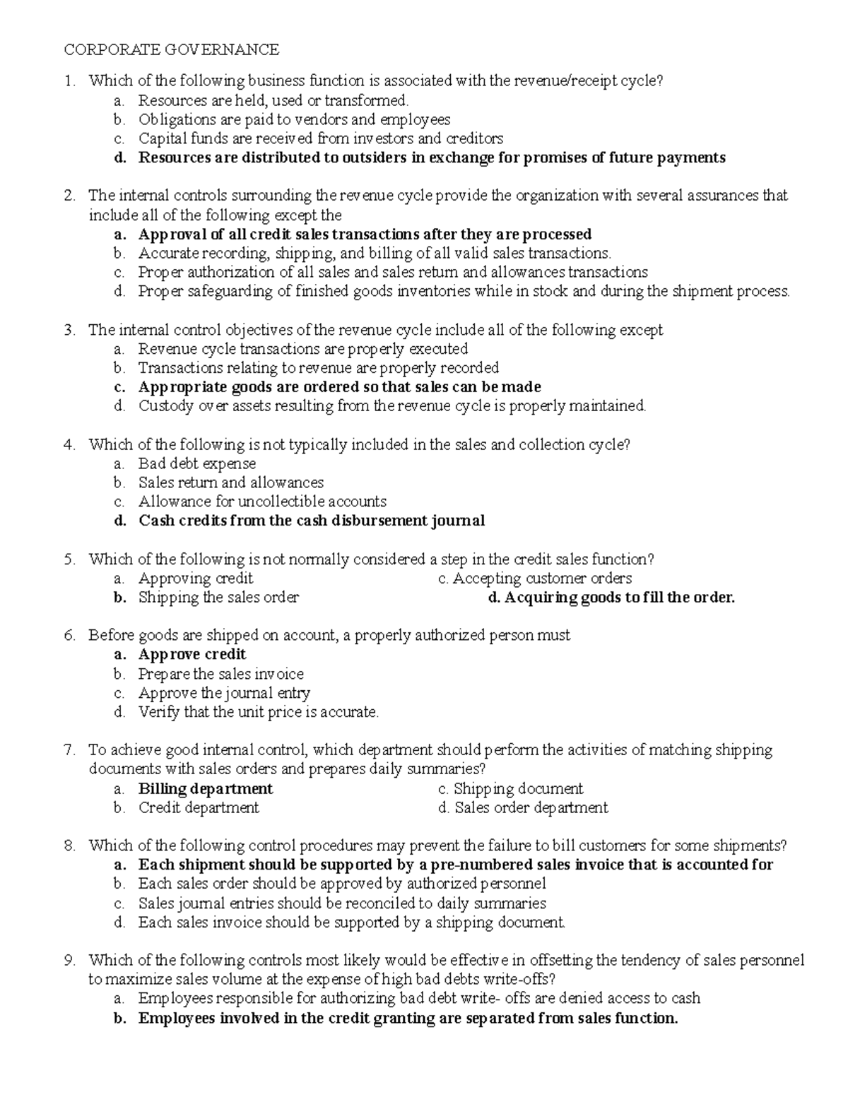 Corporate Governance QUIZ - BS Accountancy - Studocu