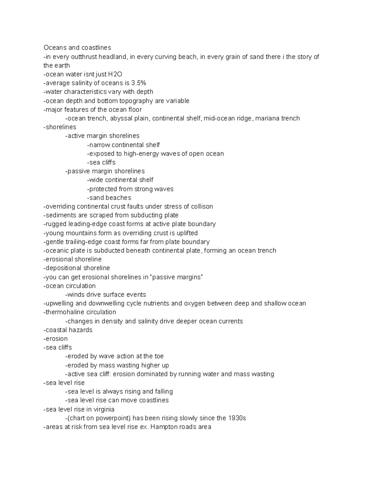 Geol 102 notes 3/31 - Oceans and coastlines -in every outthrust ...