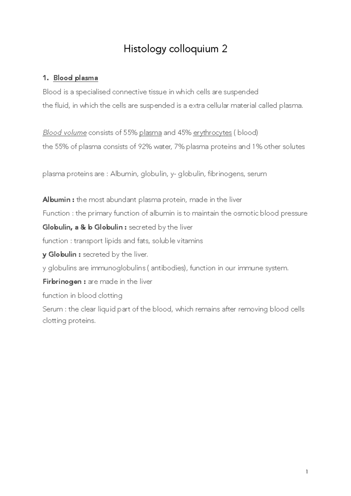 Script histology 2nd colloq semester 1 - Histology colloquium 2 Blood ...
