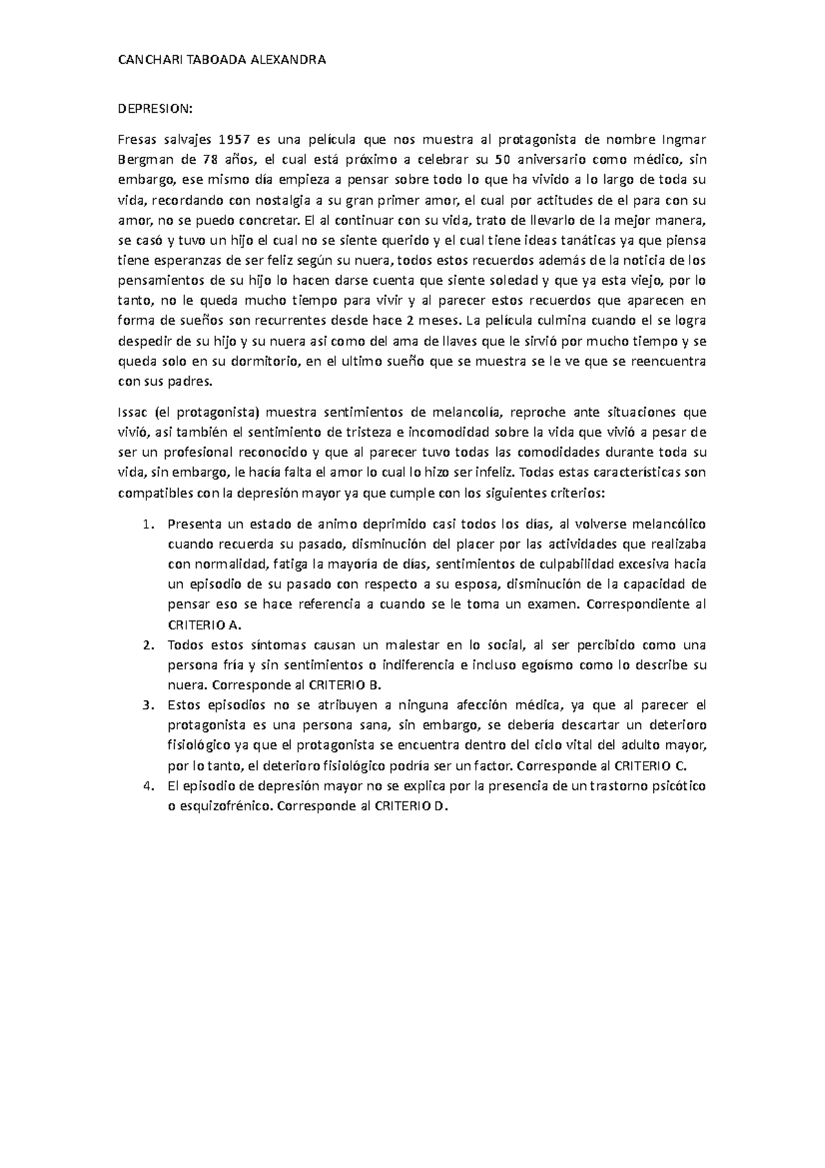 Depresion FORO - CANCHARI TABOADA ALEXANDRA DEPRESION: Fresas salvajes ...
