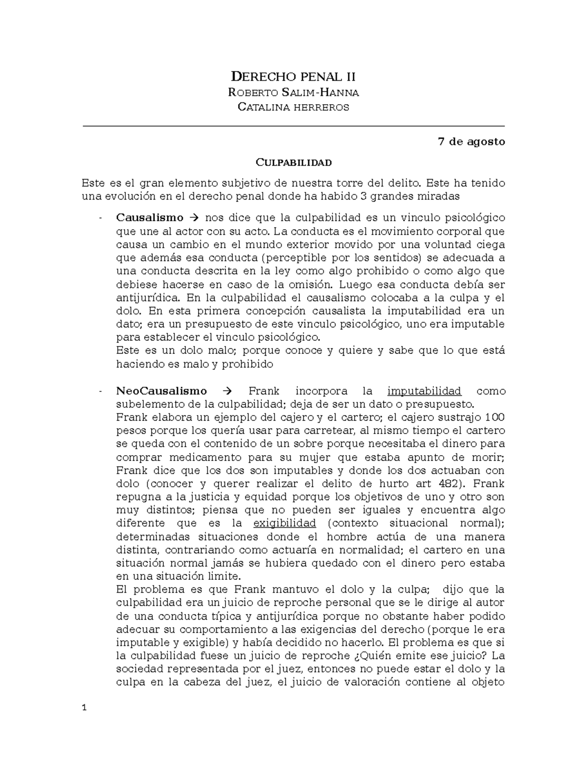 Penal Salim Apuntes Clase A Clase Separadas Por Profesor Derecho Penal Ii Roberto Salim