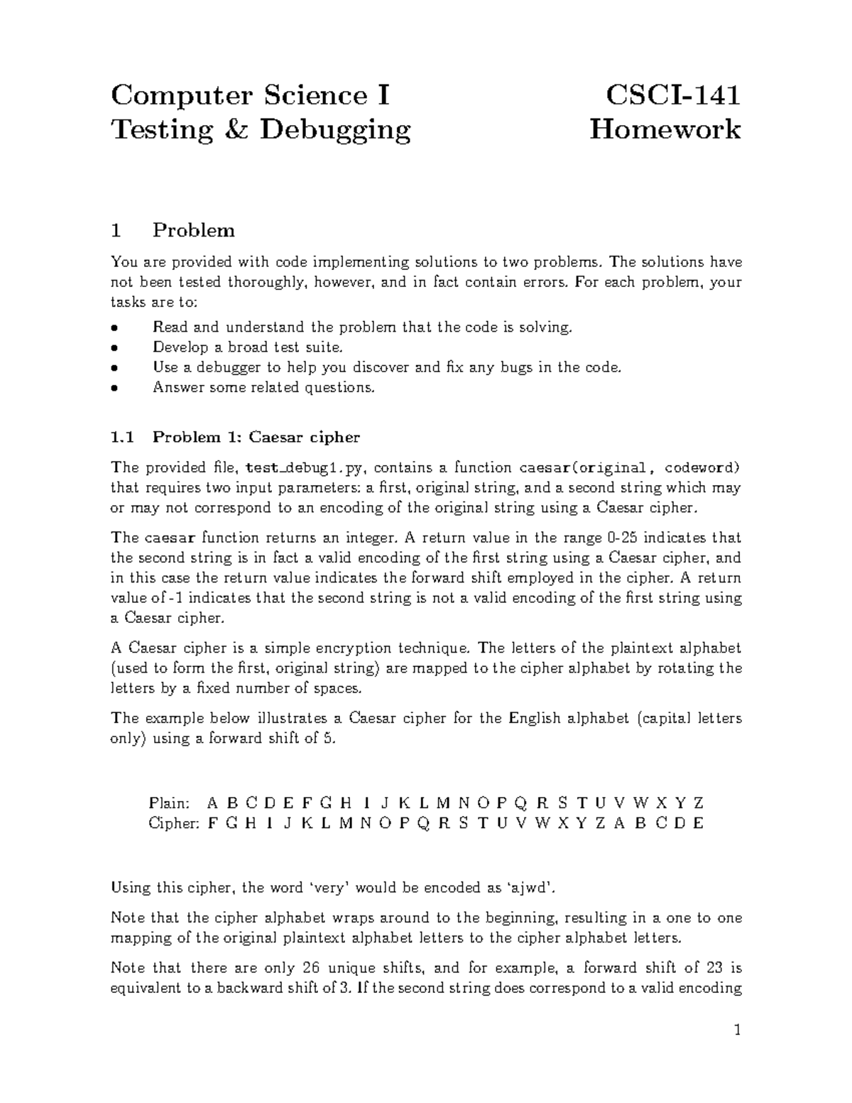 Test Debug-stu - Homework - Computer Science I CSCI- Testing ...