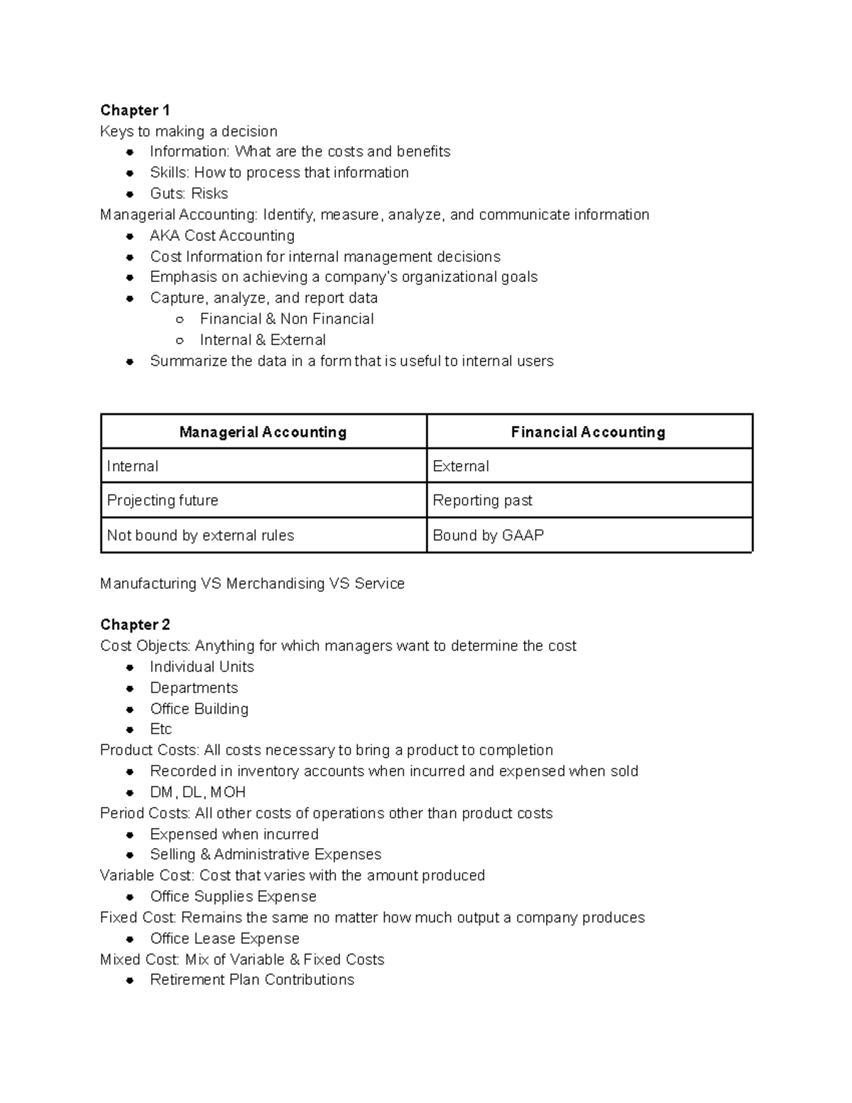 Intro to management Accounting - Chapter 1 Keys to making a decision ...