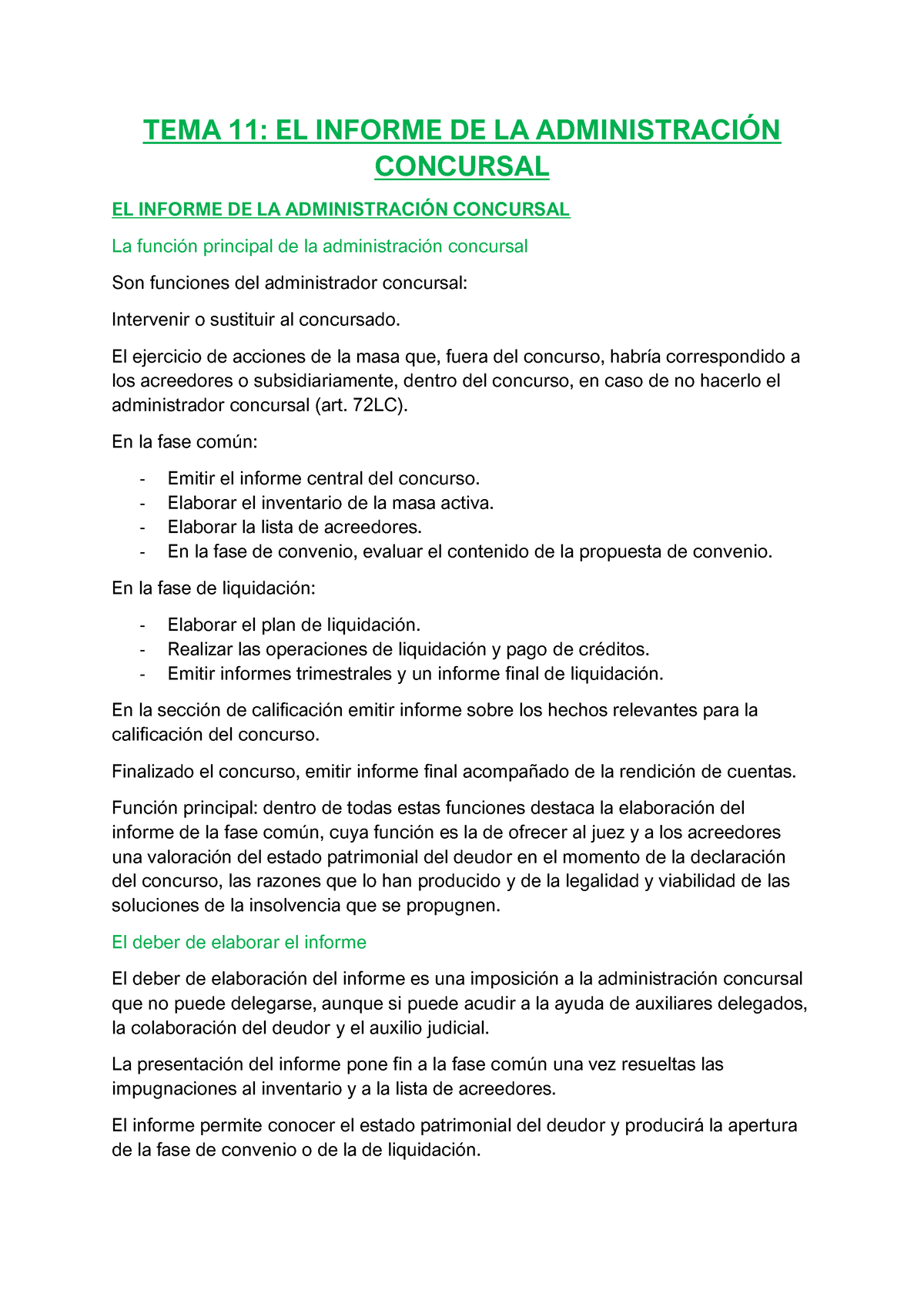 Tema 11 El Informe De La Administración Concursal Tema 11 El Informe De La AdministraciÓn 8819