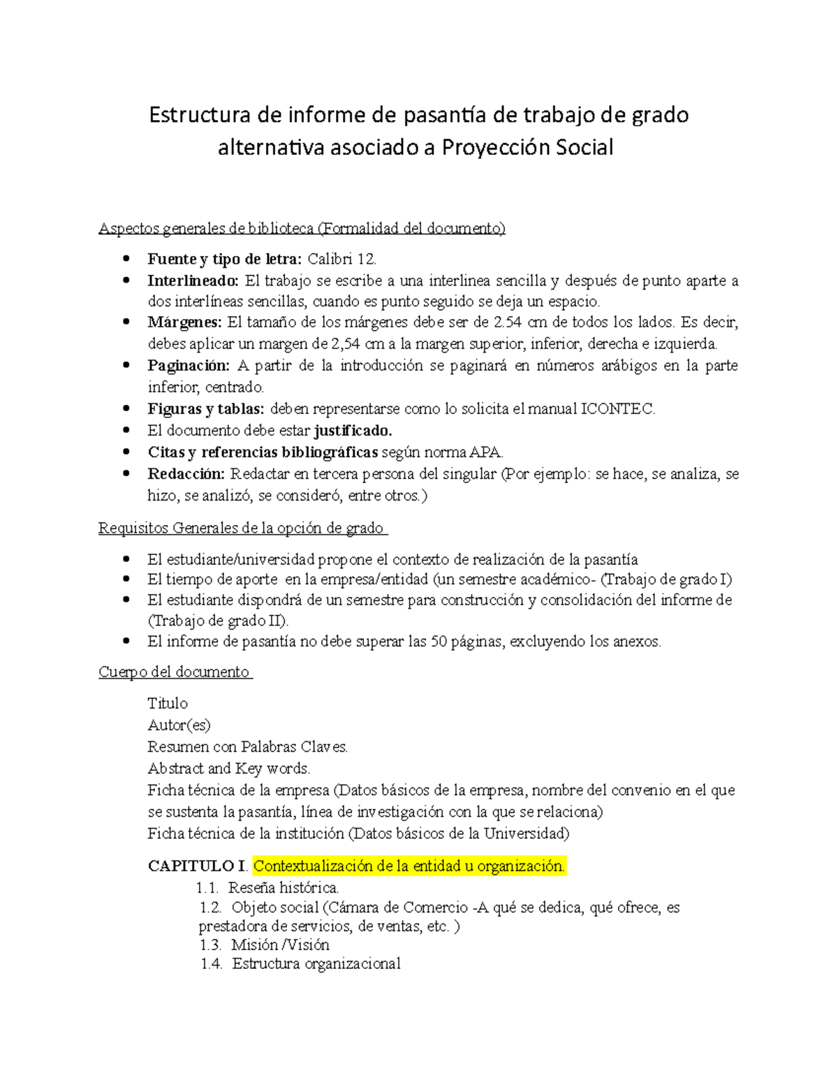 Estructura De Modelo De Pasantía Estructura De Informe De Pasantía De