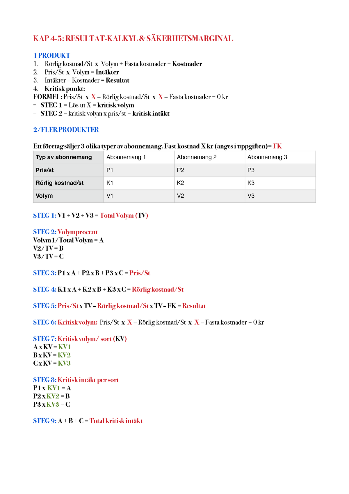 Sammanfattning 1 - Boken Om Ekonomistyrning - KAP 4-5: RESULTAT-KALKYL ...