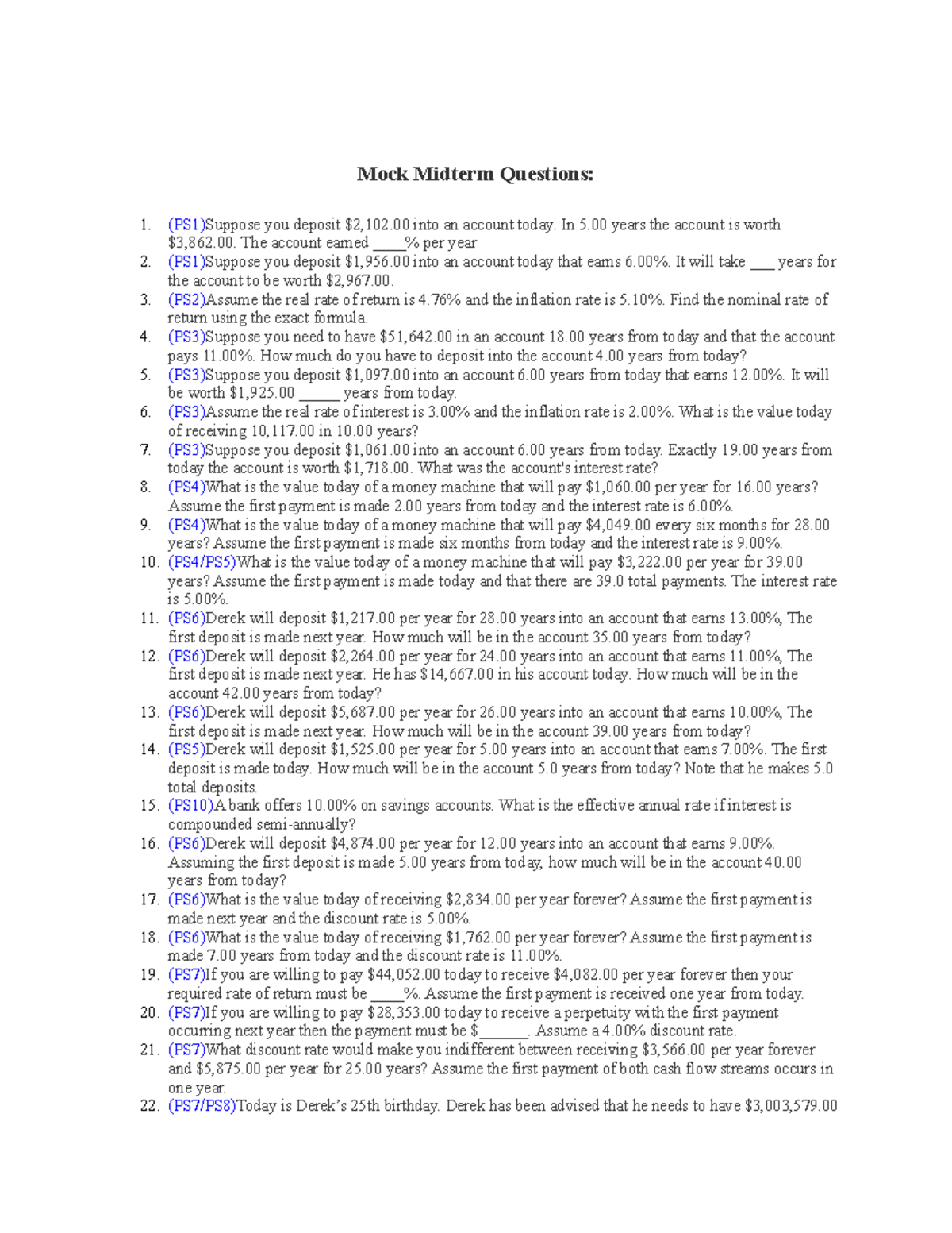 Godbey FIN3060 Clemson Mock Exam questions - Mock Midterm Questions ...