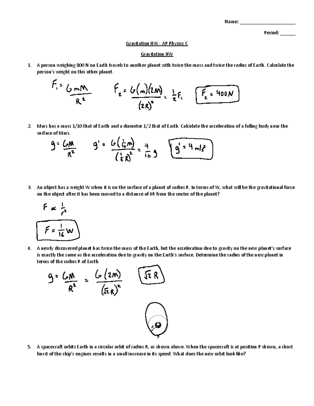 Gravitation hw key - Answer key - PHYS 523 - Ohio - Studocu