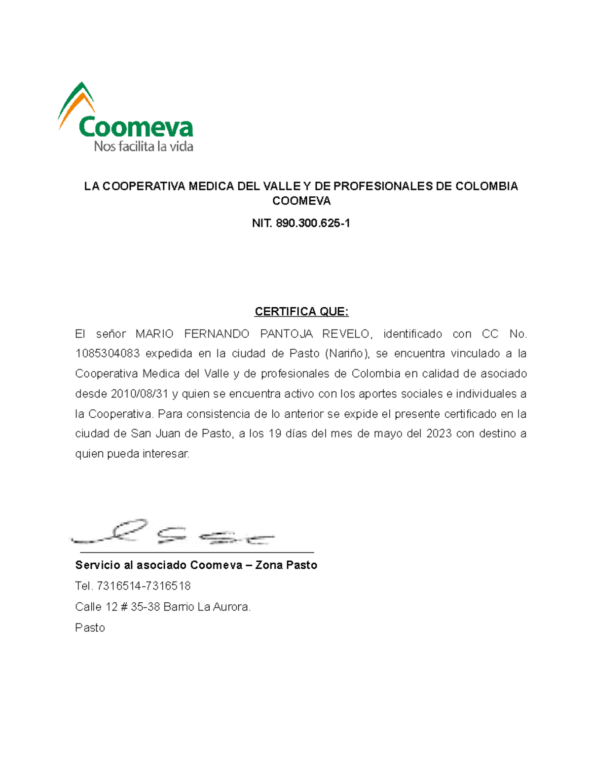Certificacion Coomeva - LA COOPERATIVA MEDICA DEL VALLE Y DE ...