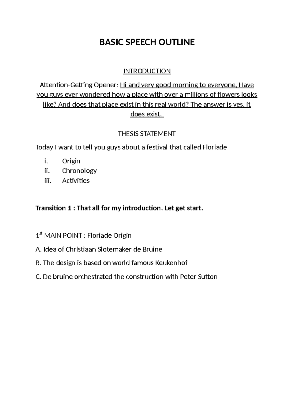 Basic Speech Outline ASS ENG BASIC SPEECH OUTLINE INTRODUCTION