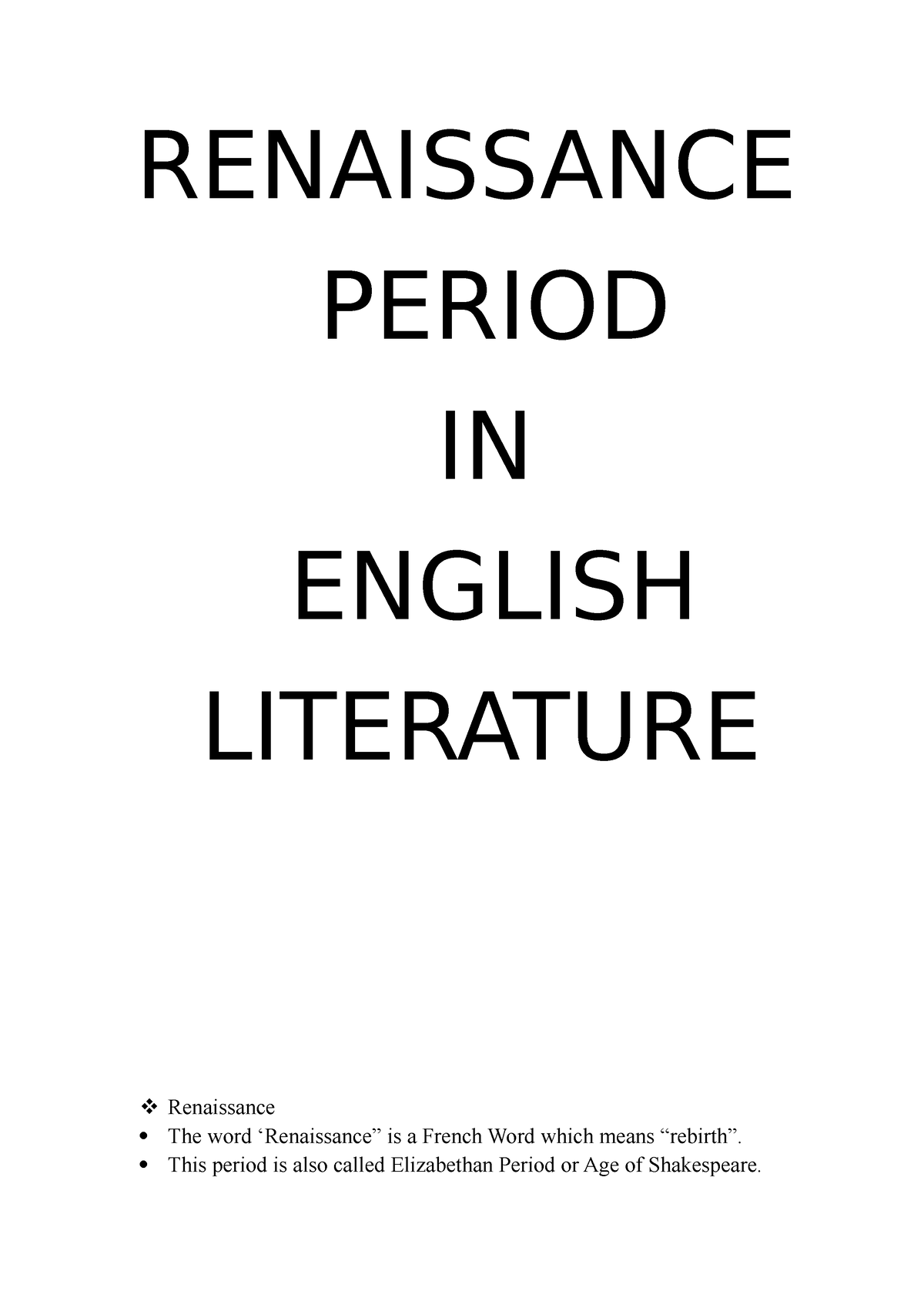 0.01 AN Overview ON Renaissance - RENAISSANCE PERIOD IN ENGLISH ...