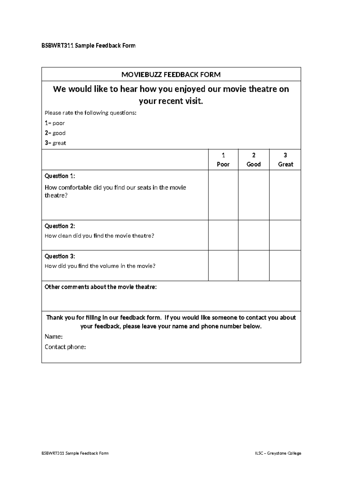 3. Bsbwrt 311 Sample Feedback Form - BSBWRT311 Sample Feedback Form ...