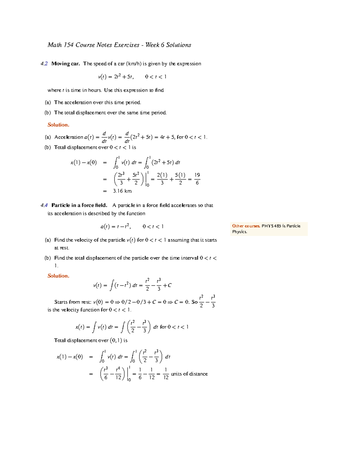 Course Note Exercises (Week 6) - Math 154 Course Notes Exercises - Week ...