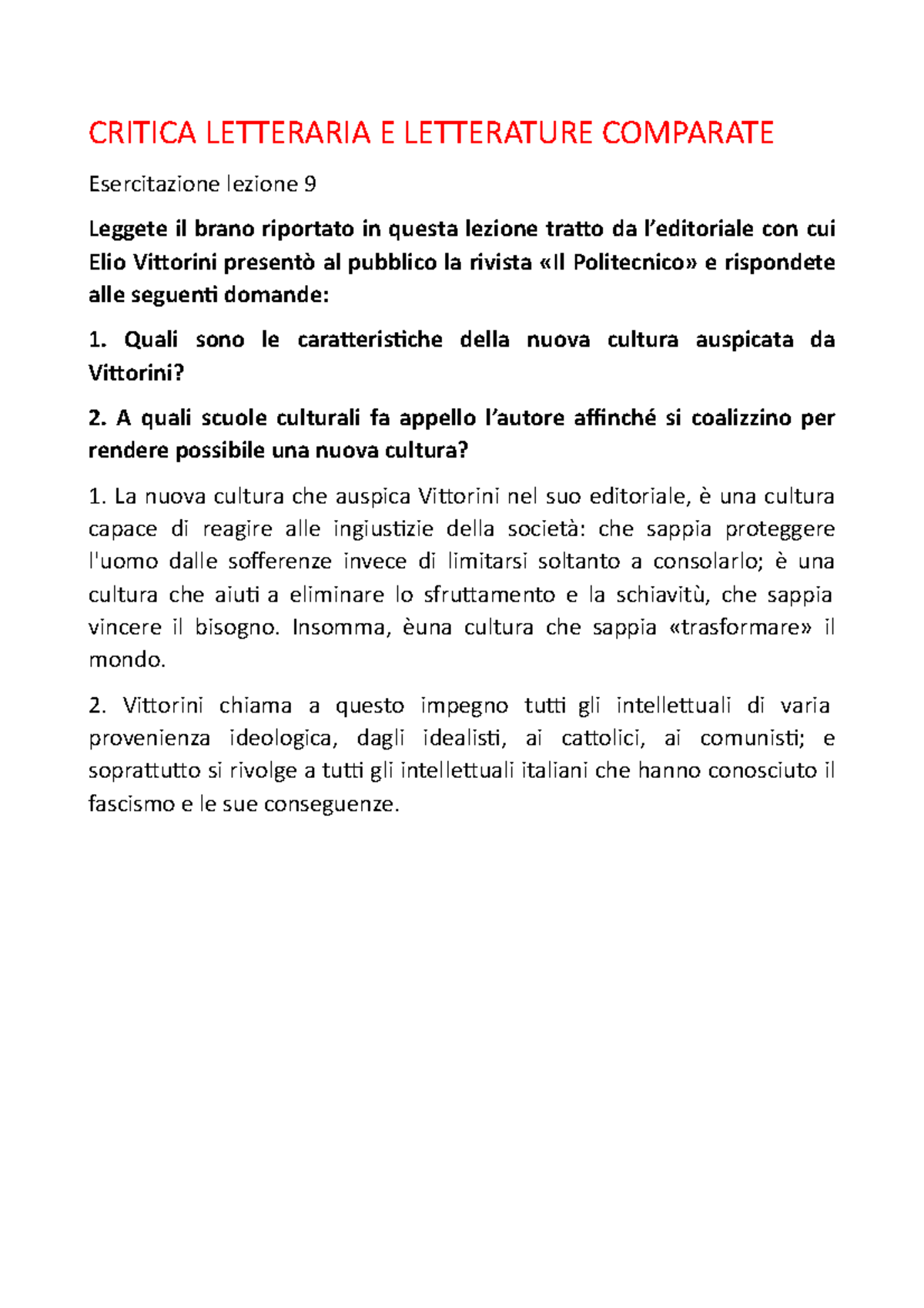 Critica Letteraria LEZ 9 Critica Letteraria E Letterature Comparate