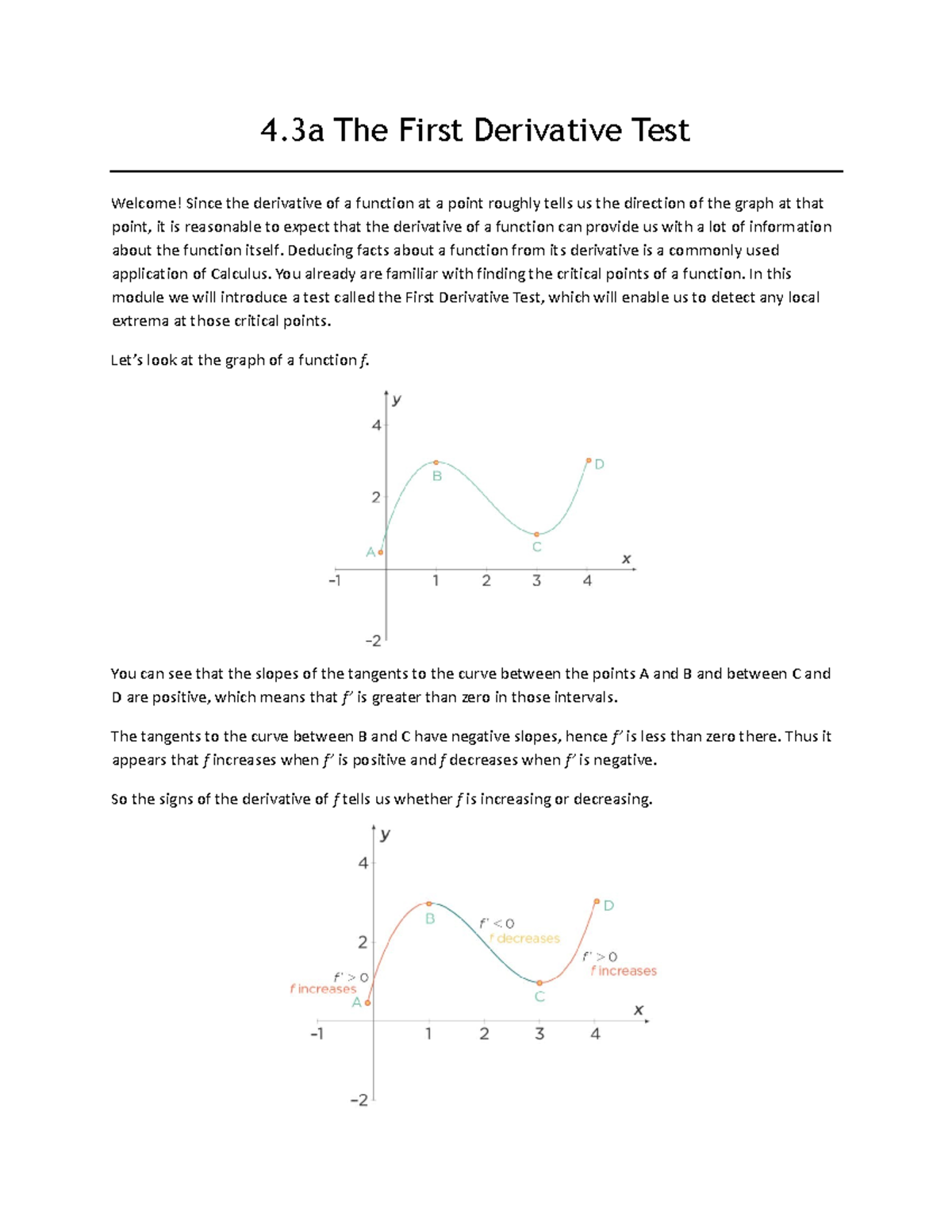 43a The First Derivative Test 4 The First Derivative Test Welcome Since The Derivative Of A 8718