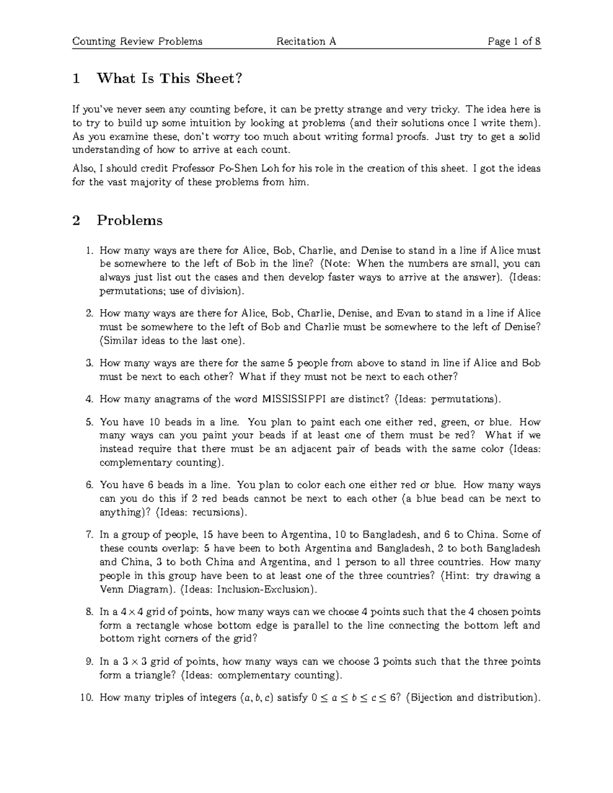 Counting Review Sheet - 1 What Is This Sheet? If you’ve never seen any ...