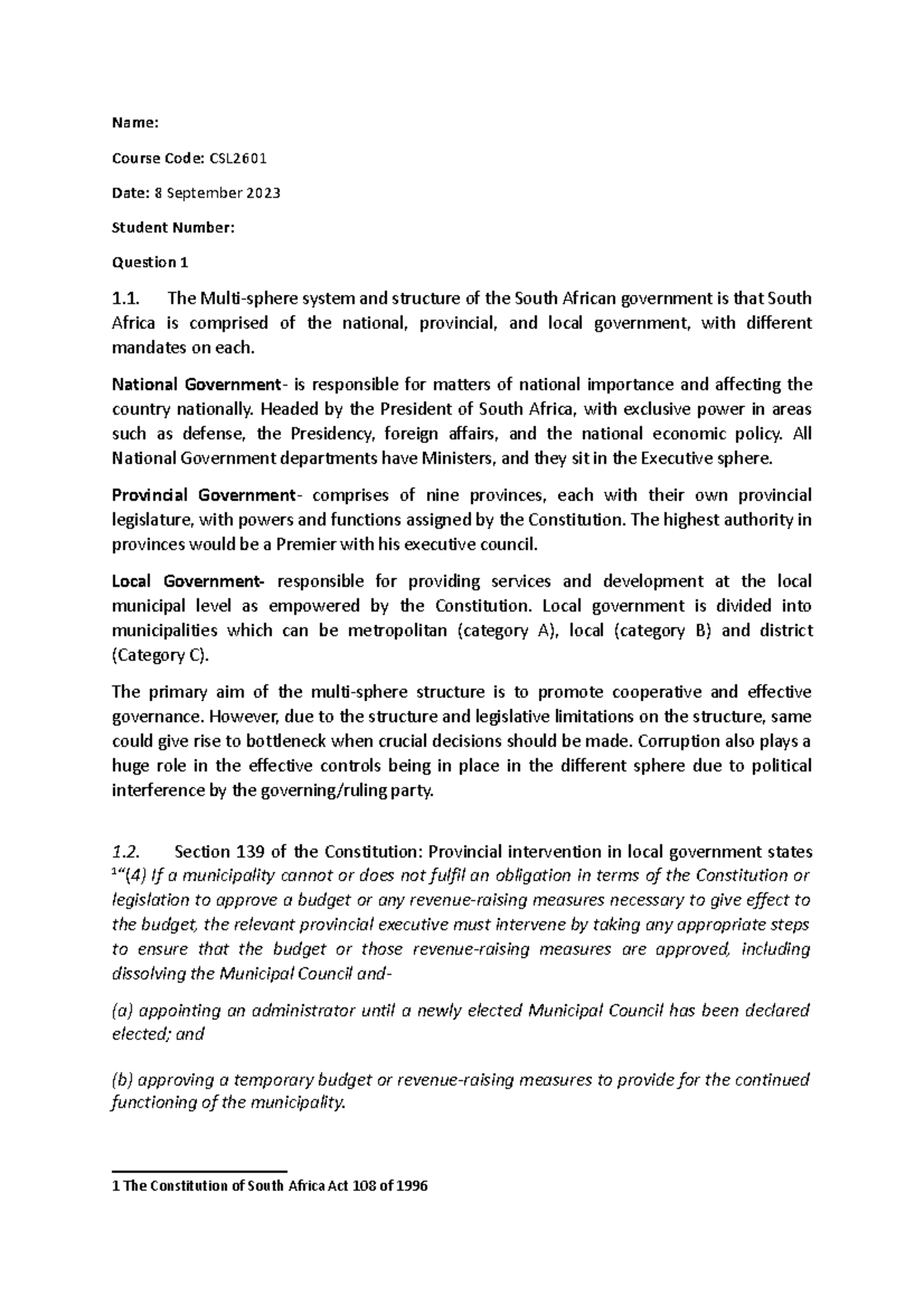 CSL Assignment 2 new - Name: Course Code: CSL Date: 8 September 2023 ...
