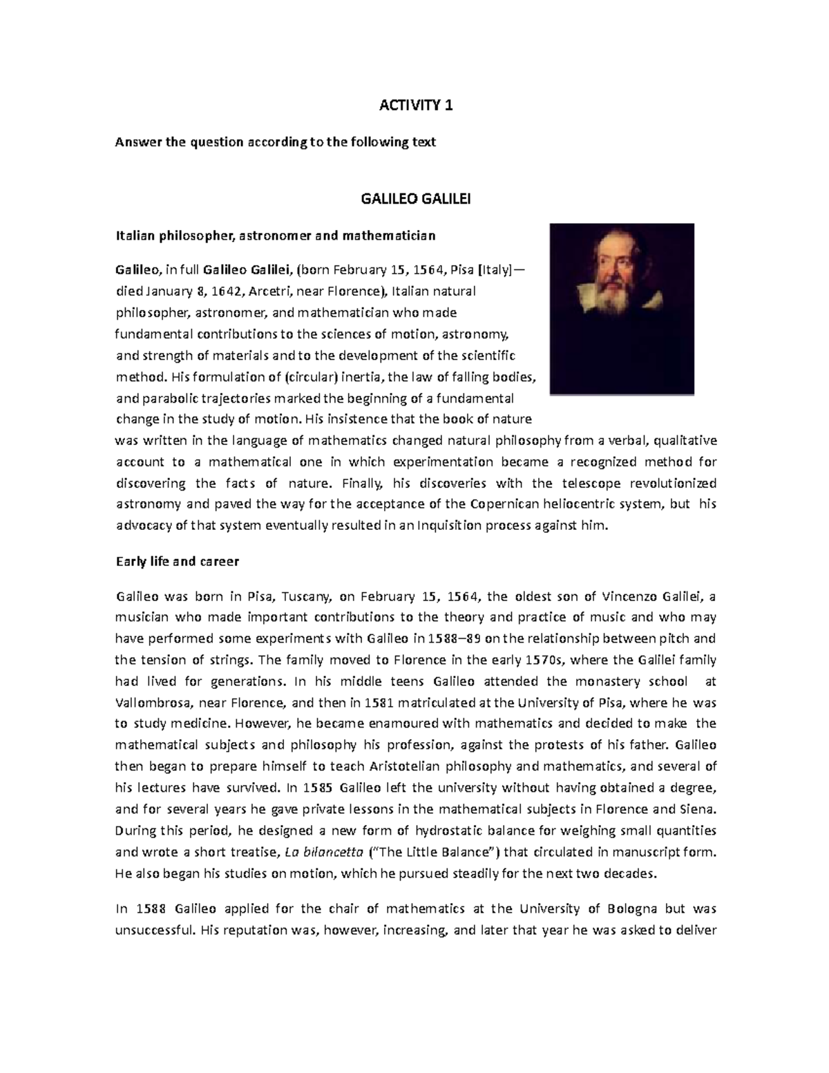 Activity 1 - se evidencia una series de actividades con respuestas ...